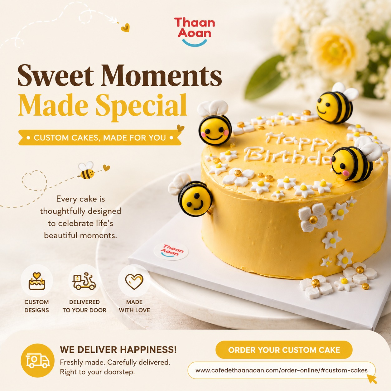 ภาษาไทยด้านล่าง A little buzz of happiness, freshly made and delivered today 🐝💛
Custom cakes for birthdays, surprises, and sweet little moments, made with care at Thaan Aoan and delivered right to your door. Order your custom cake here:
https://www.cafedethaanaoan.com/order-online/#custom-cakes #thaanaoan #chiangmaicake #customcake #birthdaycakechiangmai #cakedelivery #ᴍᴀᴅᴇᴡɪᴛʜʟᴏᴠᴇ #chiangmaicafe เค้กน้องผึ้งสุดน่ารัก ส่งความสุขถึงบ้านลูกค้าวันนี้ 🐝💛 เค้กทุกก้อนของตาลอ่อนทำสดใหม่ ใส่ใจในรายละเอียด และออกแบบให้เหมาะกับช่วงเวลาพิเศษของแต่ละคน ไม่ว่าจะเป็นวันเกิด เซอร์ไพรส์คนรัก หรือของขวัญเล็ก ๆ ที่อยากให้คนรับยิ้มได้ สั่งเค้กแบบ Custom Cake ได้ที่นี่
https://www.cafedethaanaoan.com/order-online/#custom-cakes